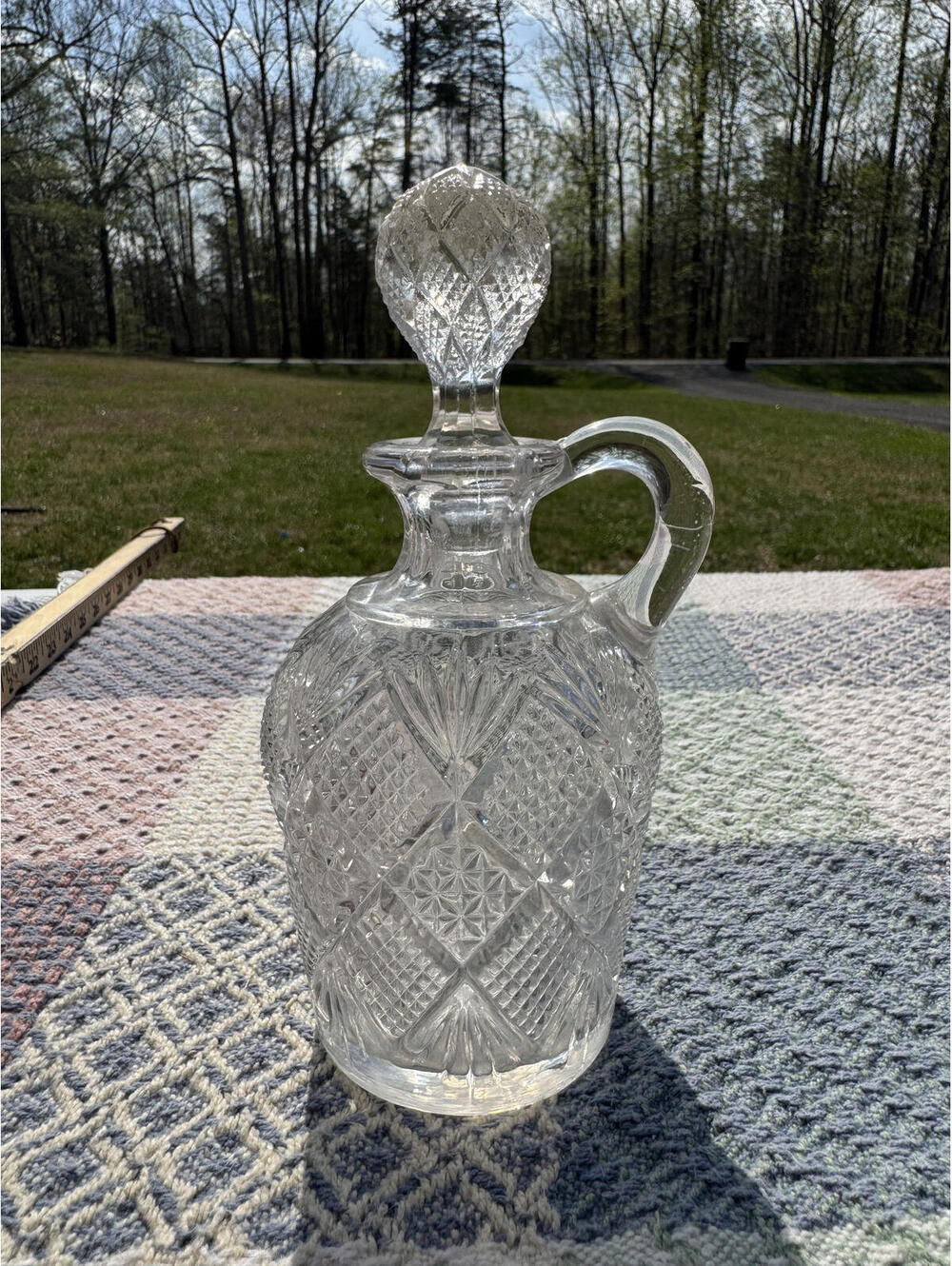 Clear Cut Glass Decanter with Stopper